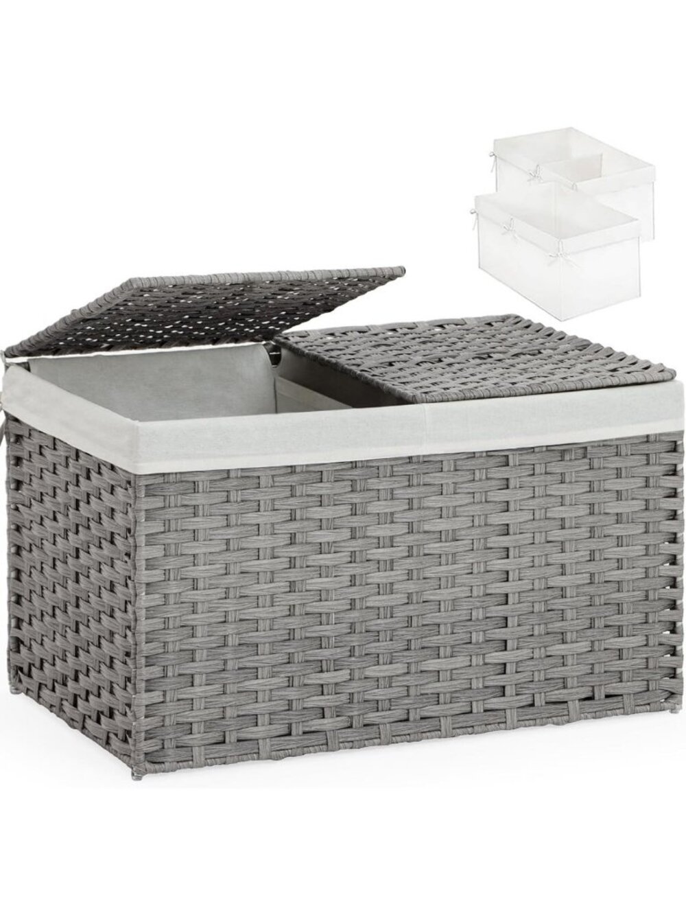 Stylish Gray Woven Storage Basket with Lid - Durable PE Rattan Organizer Bin